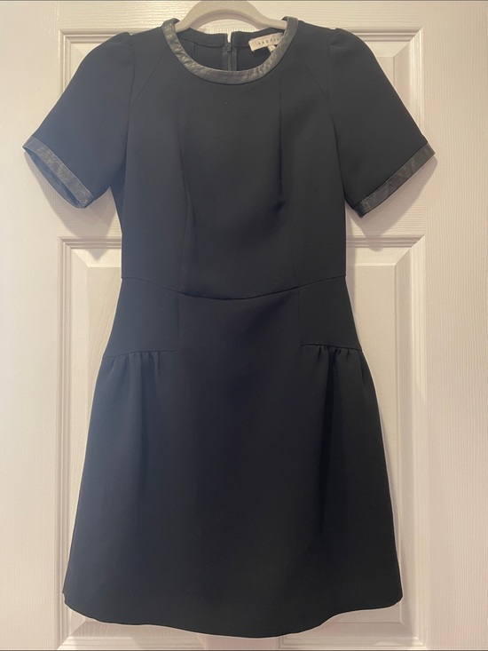 Sandro Dresses & Skirts - Sandro Black Mini Dress with Leather-Trim Collar
